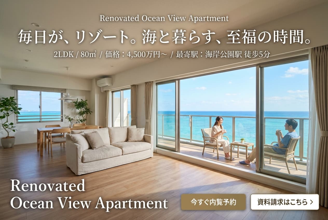 nano banana: 朝、窓を開ければ、海が広がる暮らし。